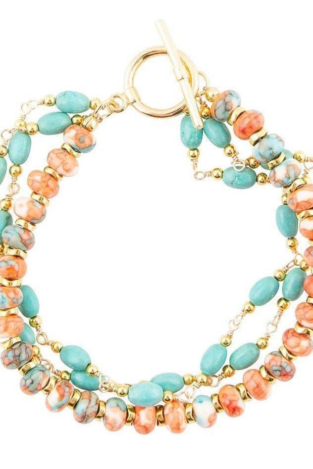 Canyon Blue and Orange Magnesite Golden Toggle Bracelet
