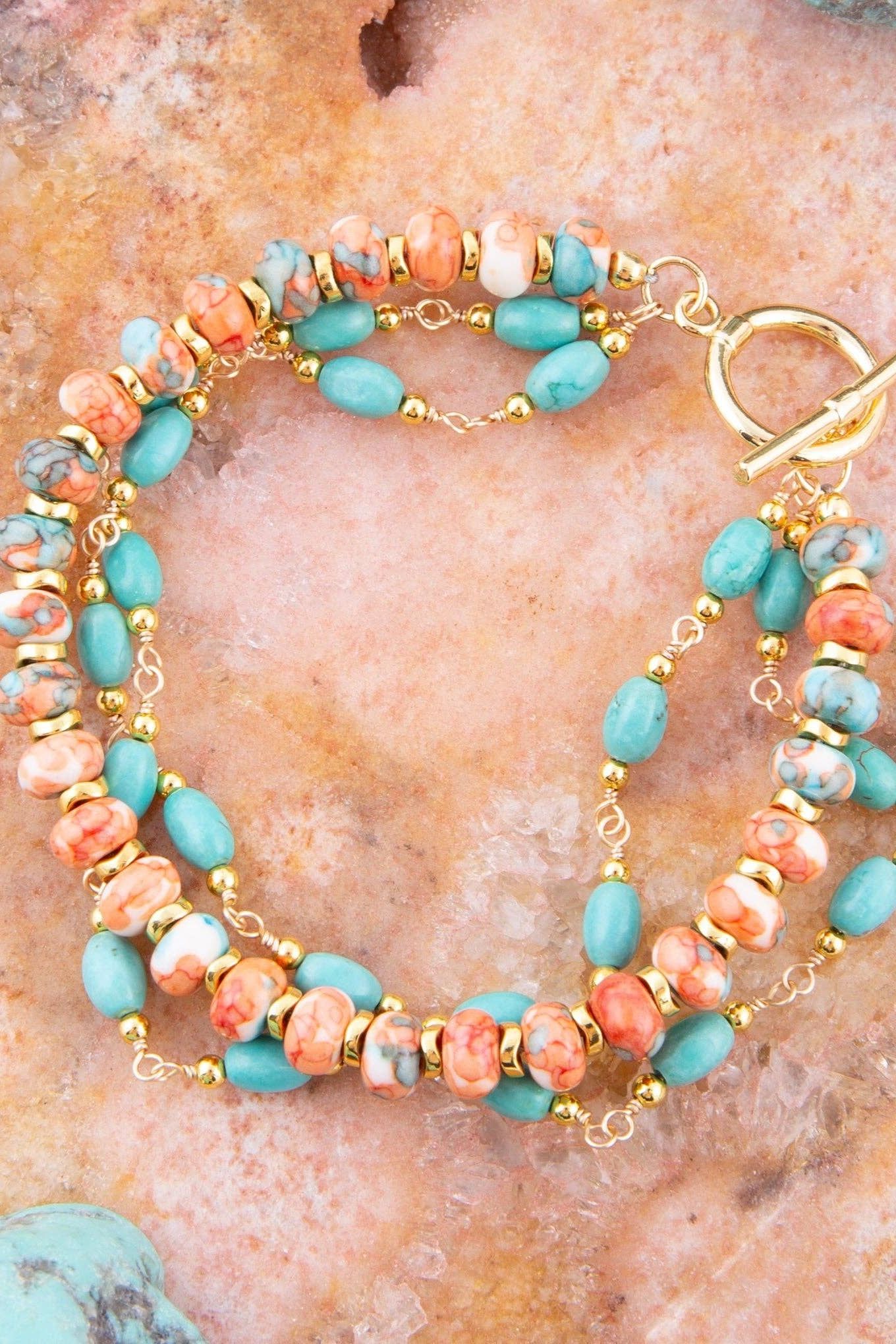 Canyon Blue and Orange Magnesite Golden Toggle Bracelet