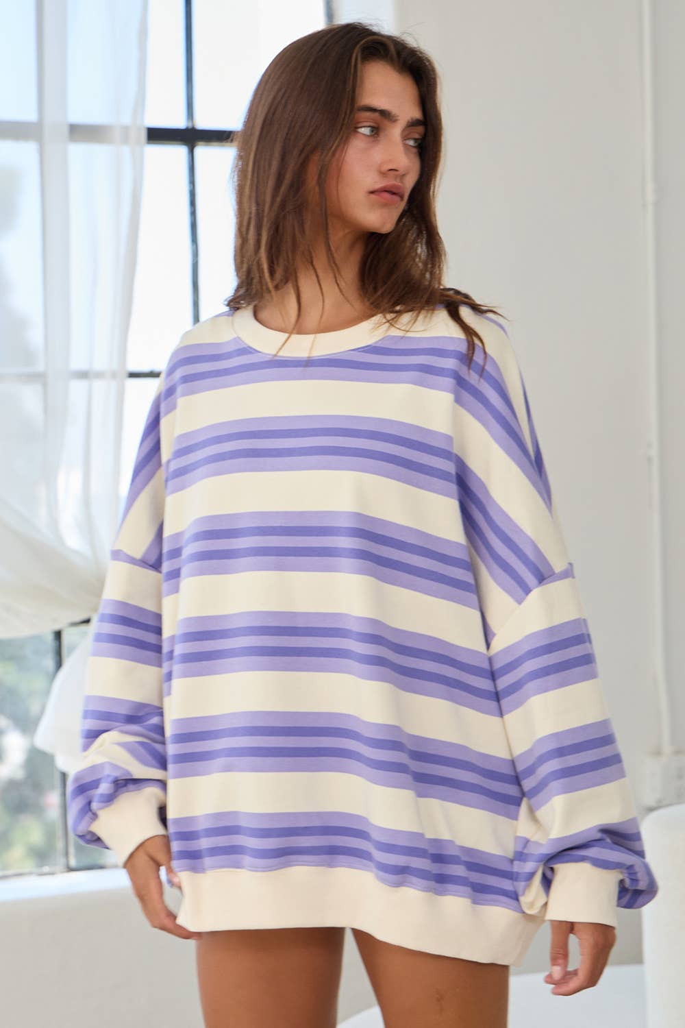 Mandy Striped Terry Top: LAVENDER