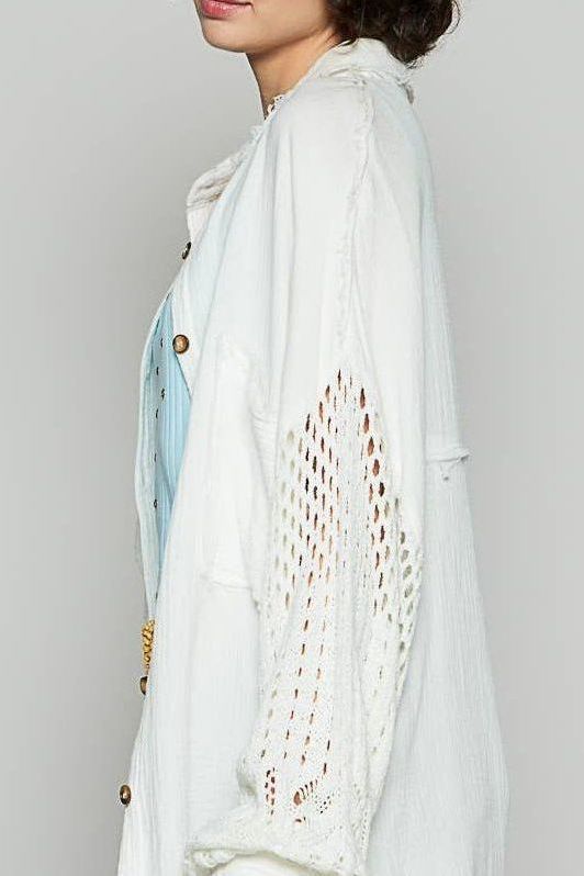 Kona Crochet Button Up Top | Off White