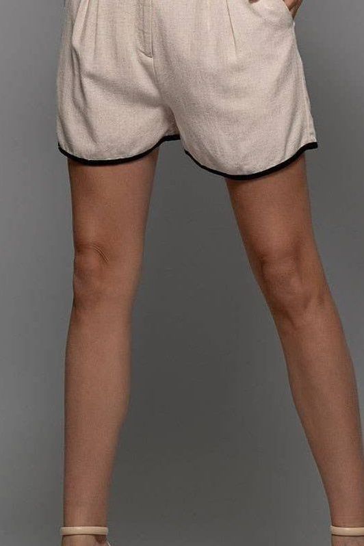 Contrast Trim High-Waisted Linen Shorts