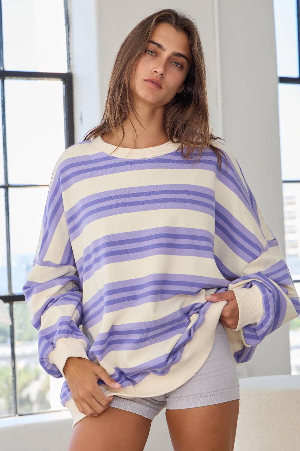 Mandy Striped Terry Top: LAVENDER