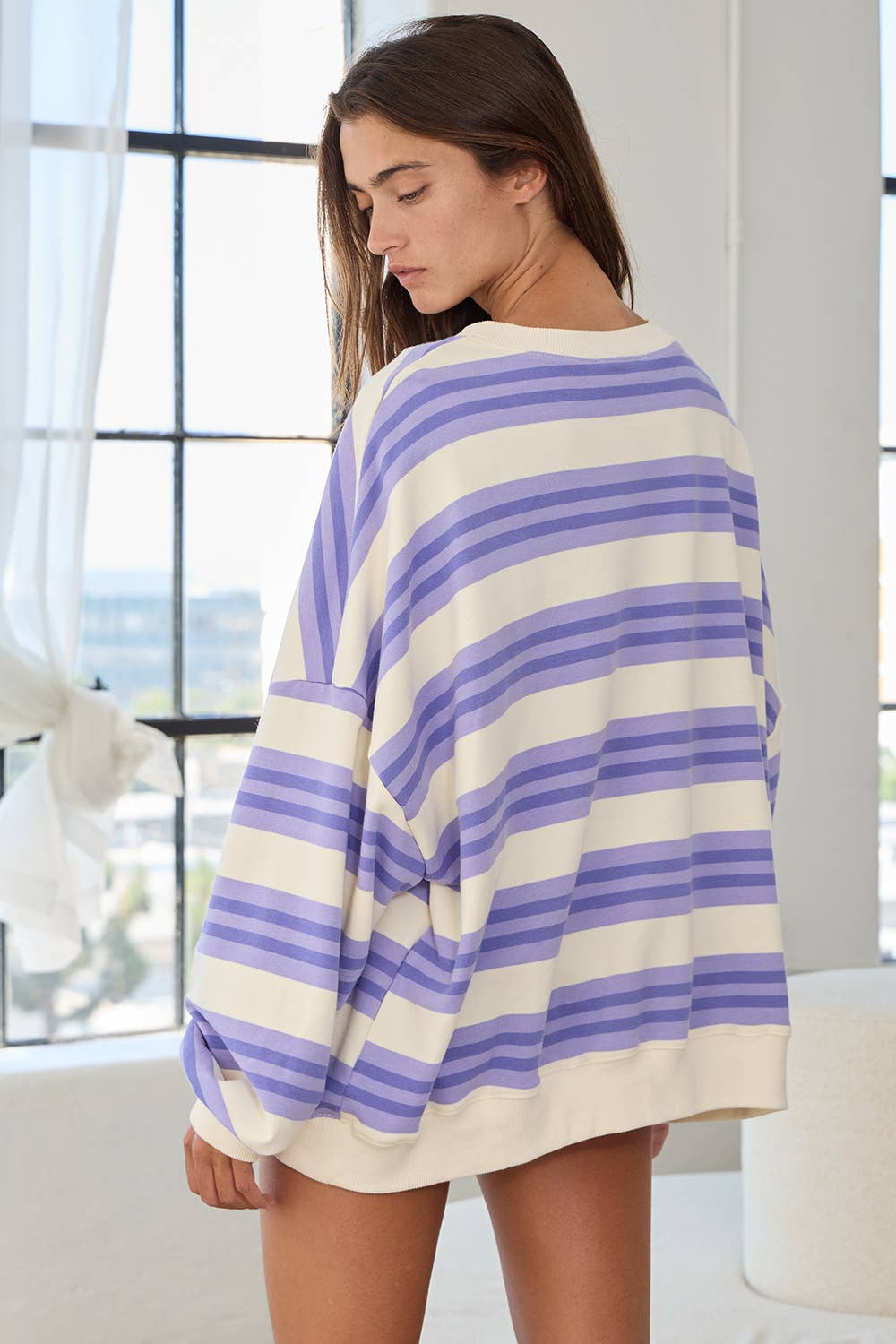 Mandy Striped Terry Top: LAVENDER