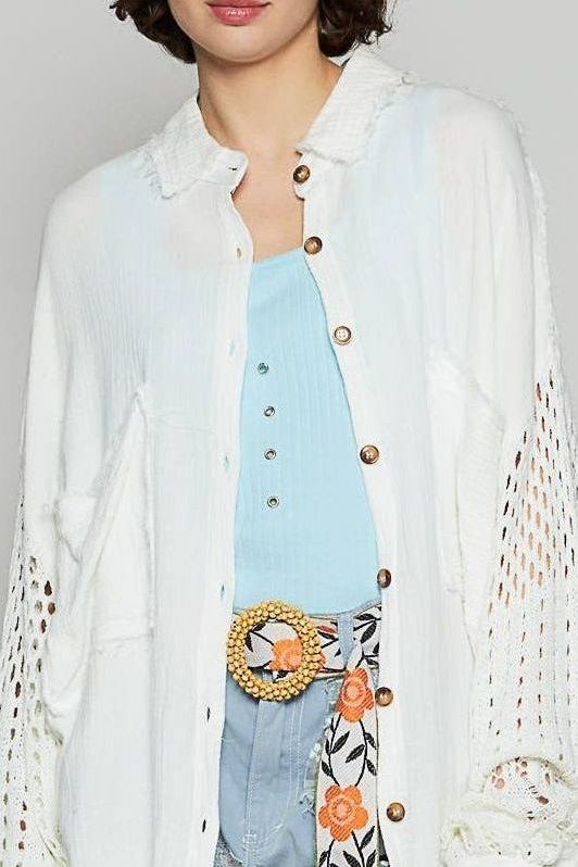 Kona Crochet Button Up Top | Off White