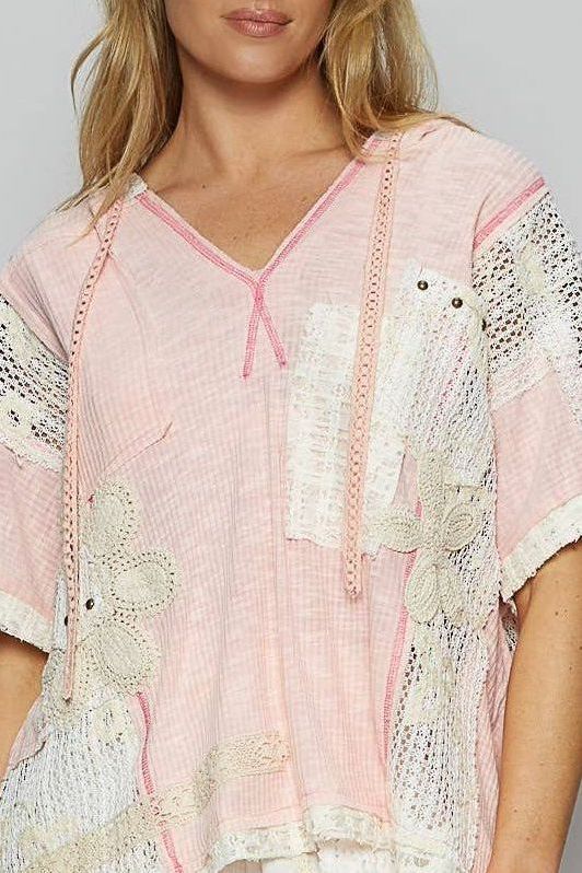 All saints crochet top- blush pink