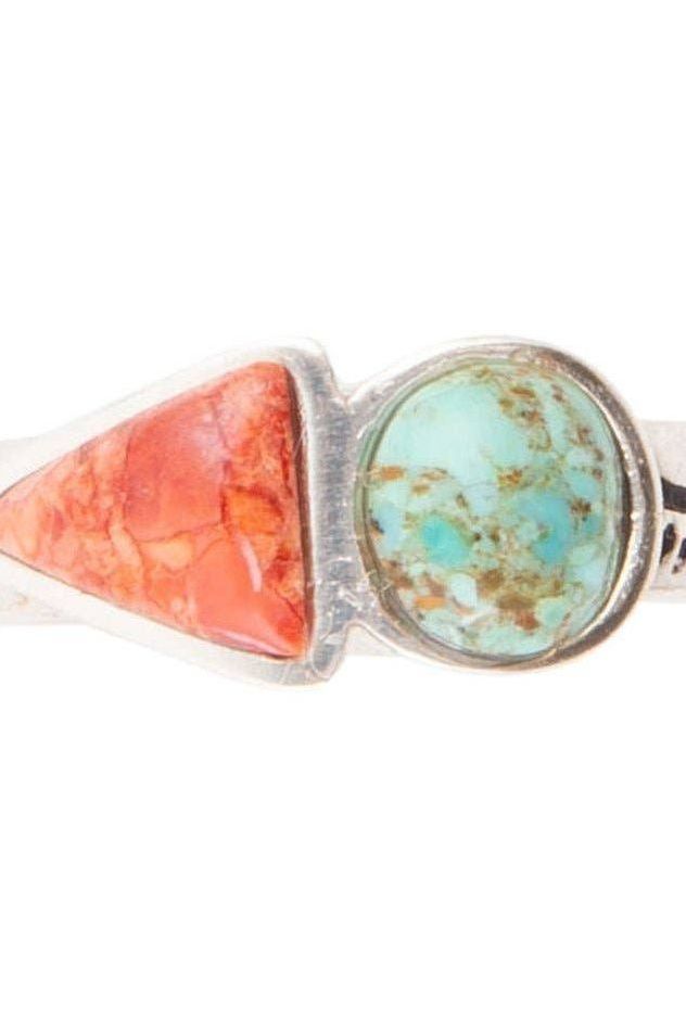 Turquoise and Coral Duo Ring