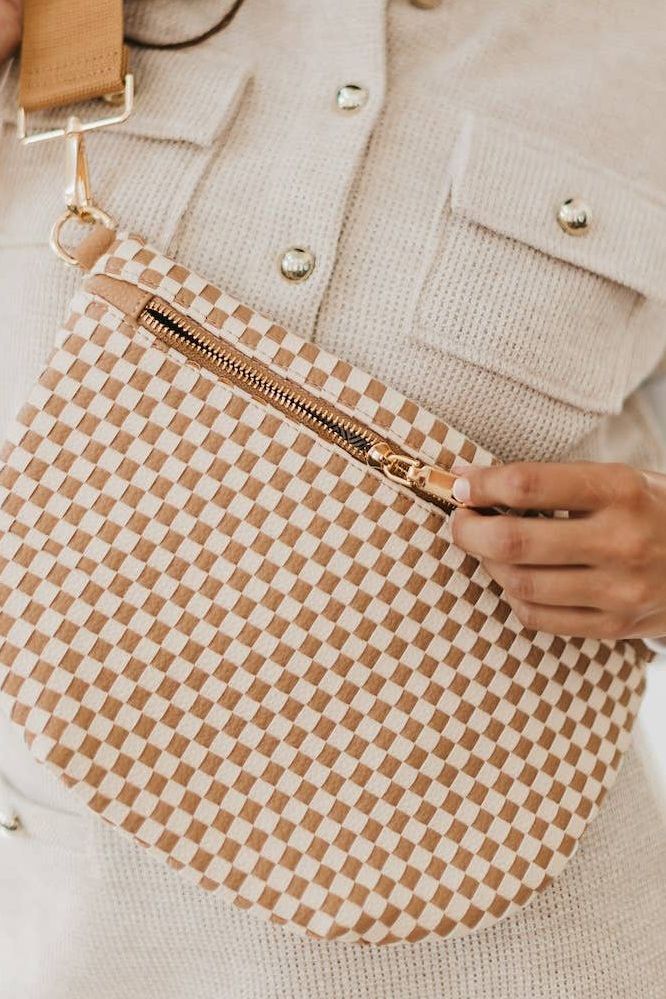 Lynn Woven Bum Bag |Checkered Brown