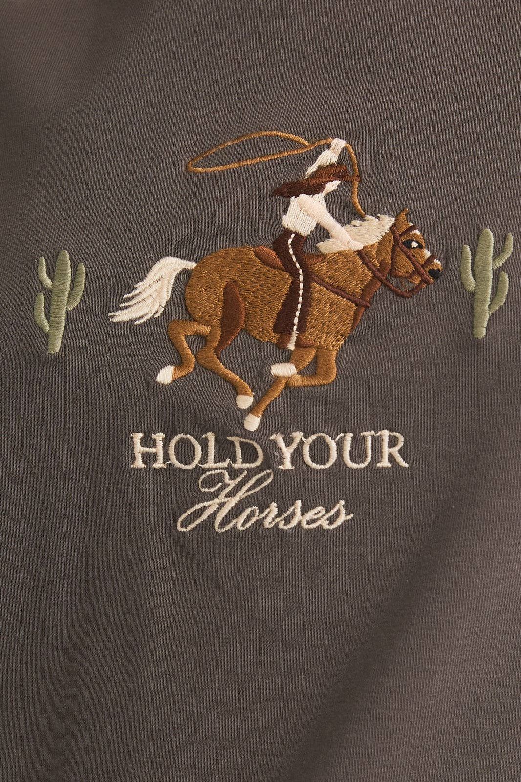 "HOLD YOUR HORSES" EMBROIDERED T-SHIRT