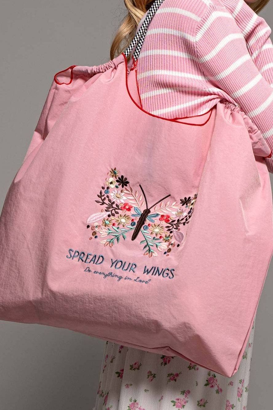 Butterfly Floral Embroidered Oversized Tote Bag