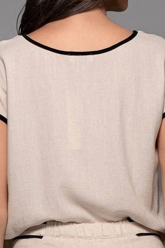 Contrast Trim Cropped Linen Top