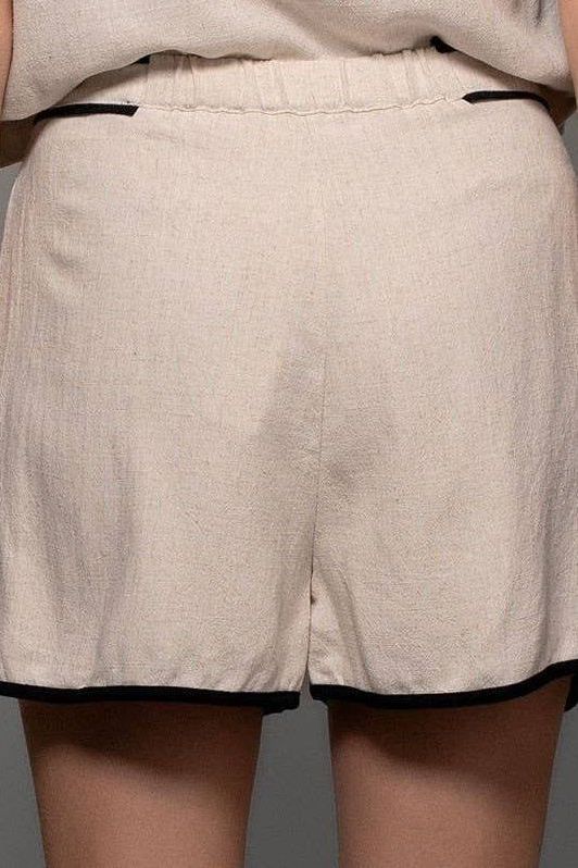 Contrast Trim High-Waisted Linen Shorts