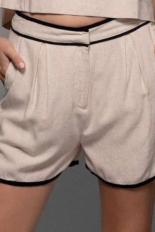 Contrast Trim High-Waisted Linen Shorts