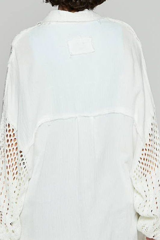 Kona Crochet Button Up Top | Off White