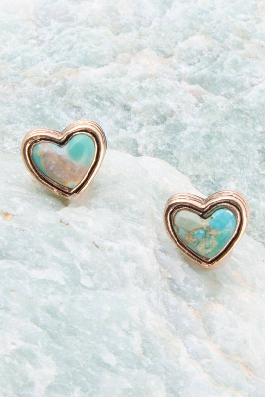 Blue Turquoise Golden Stud Earrings