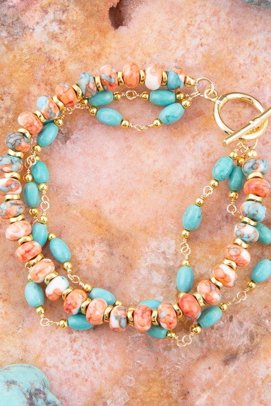 Canyon Blue and Orange Magnesite Golden Toggle Bracelet