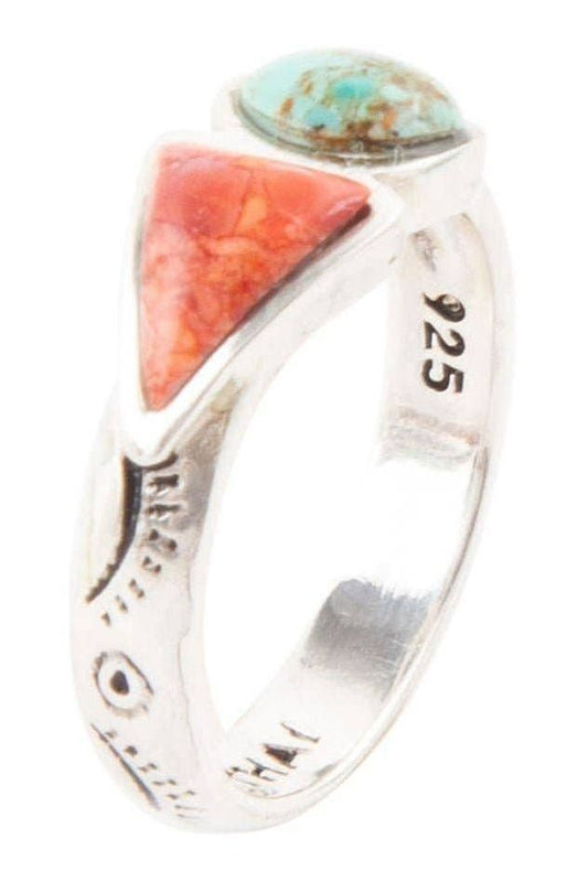 Turquoise and Coral Duo Ring