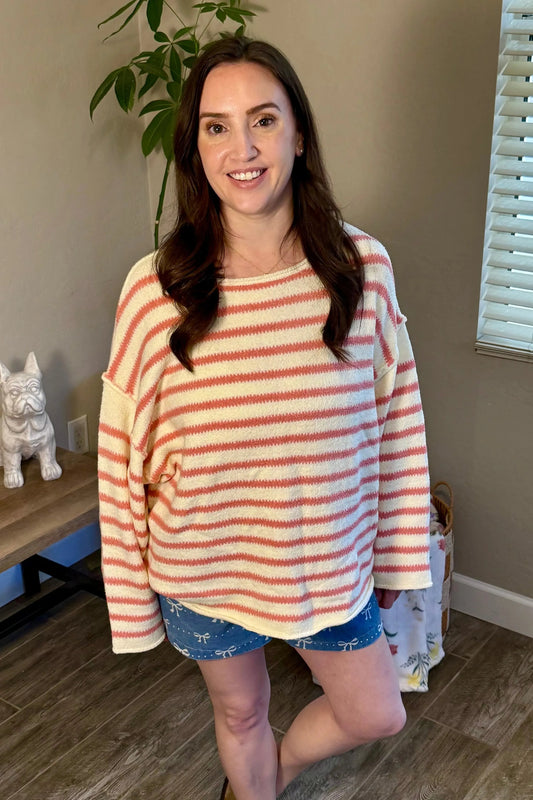 Summer Breeze Stripe Sweater in Rose