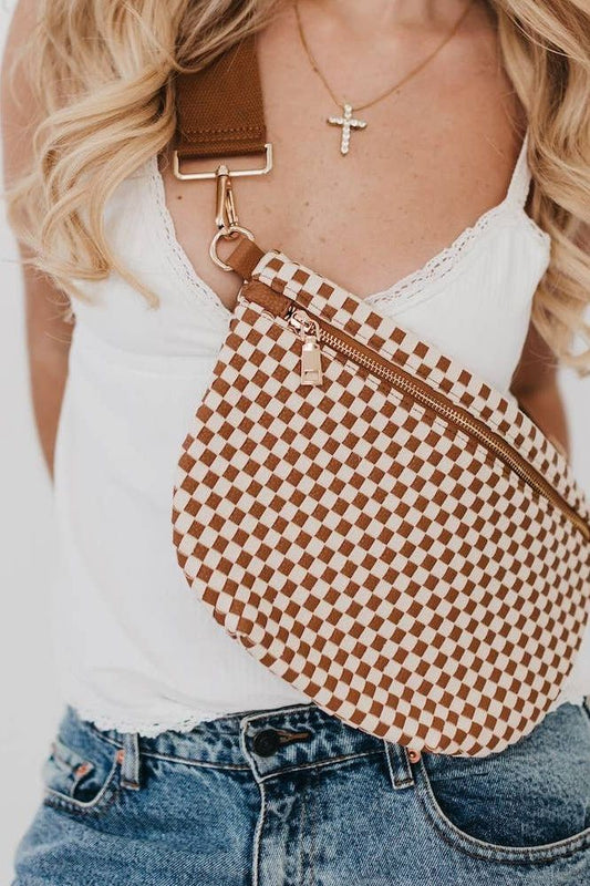 Lynn Woven Bum Bag |Checkered Brown