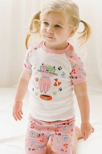 Flower Cat Short Pajamas Set