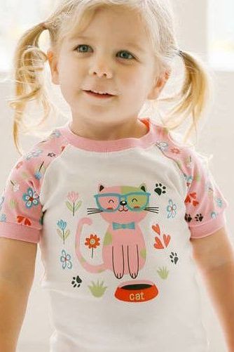 Flower Cat Short Pajamas Set