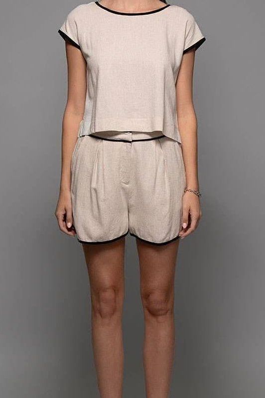 Contrast Trim High-Waisted Linen Shorts