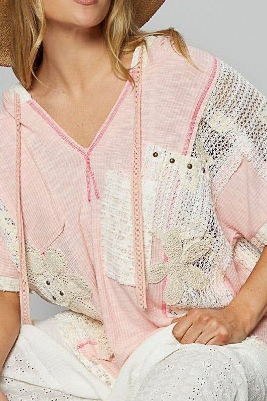 All saints crochet top- blush pink