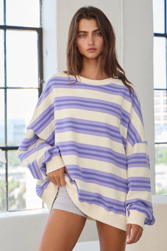 Mandy Striped Terry Top: LAVENDER